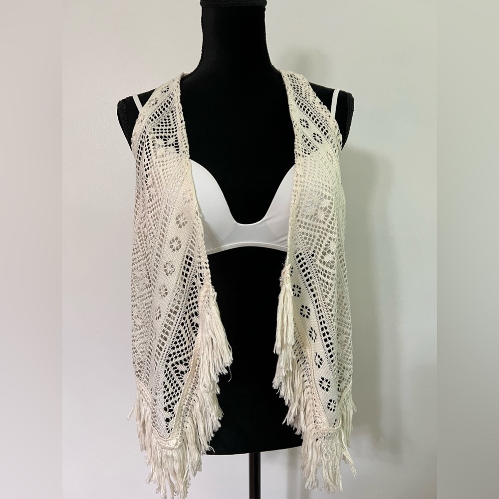 KnitWorks Offwhite Lace Boho Vest Size M-L